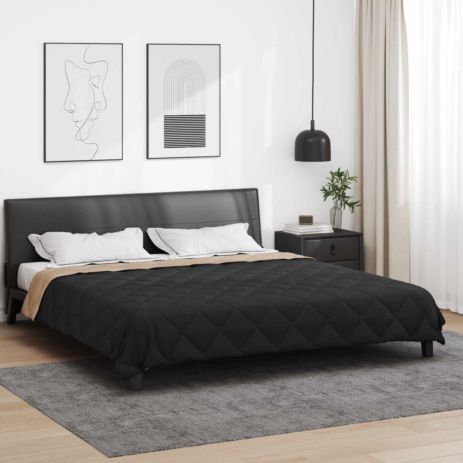 Walplus Full Year Duvet and Microfibre - Black and Taupe - 200 x 220 cm