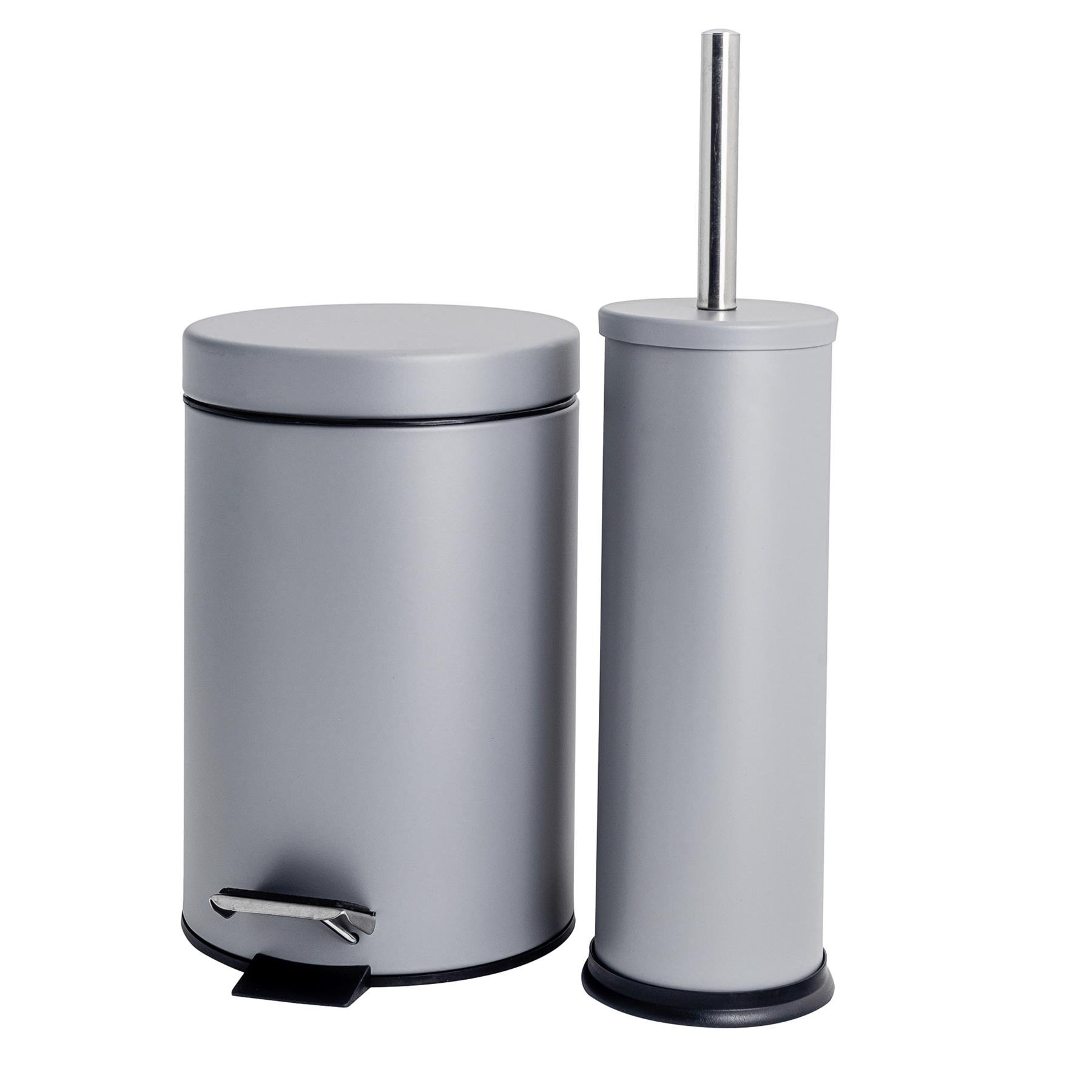 Harbour Housewares Round Toilet Brush & Bin Set - Matt Grey