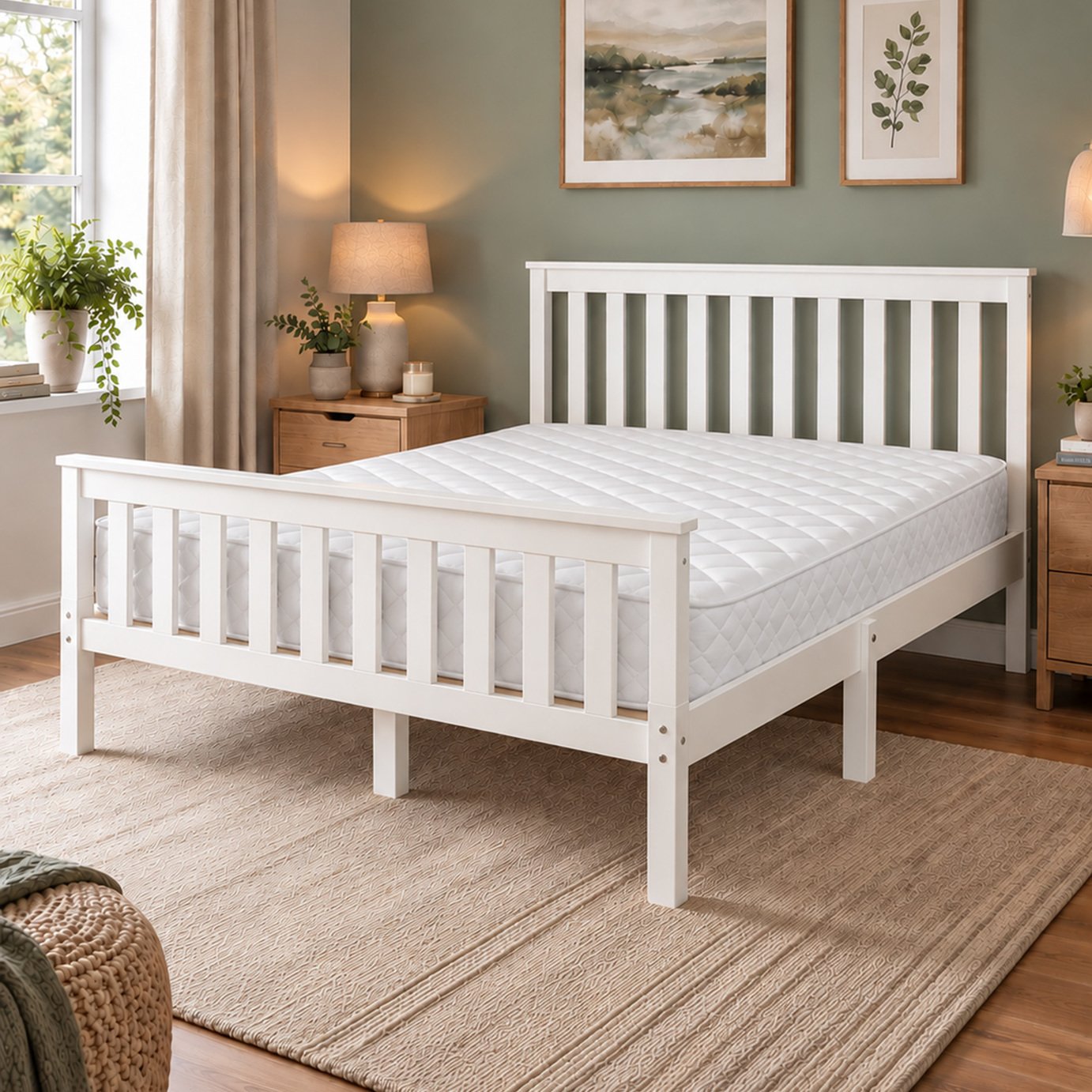 Aspire Atlantic Single Wooden Bed Frame with Mattress - White
