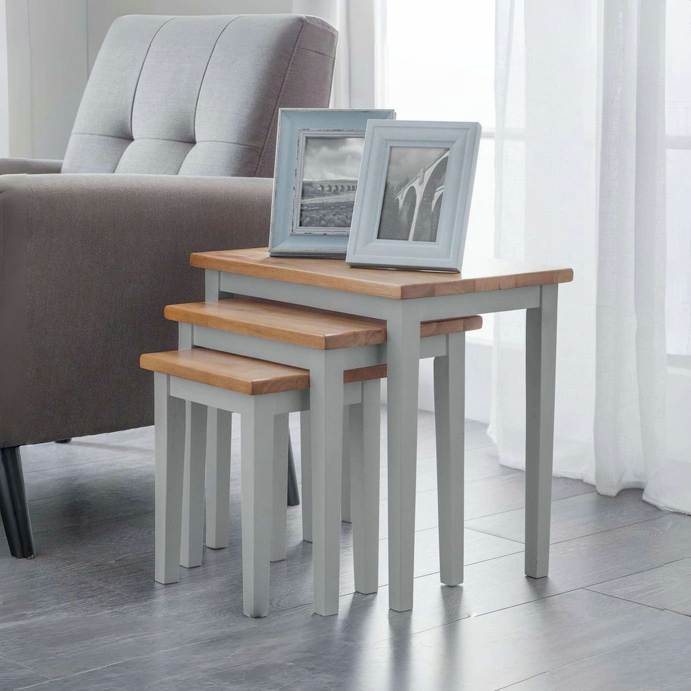 Julian Bowen Cleo Nest of 3 Tables - Grey & Oak
