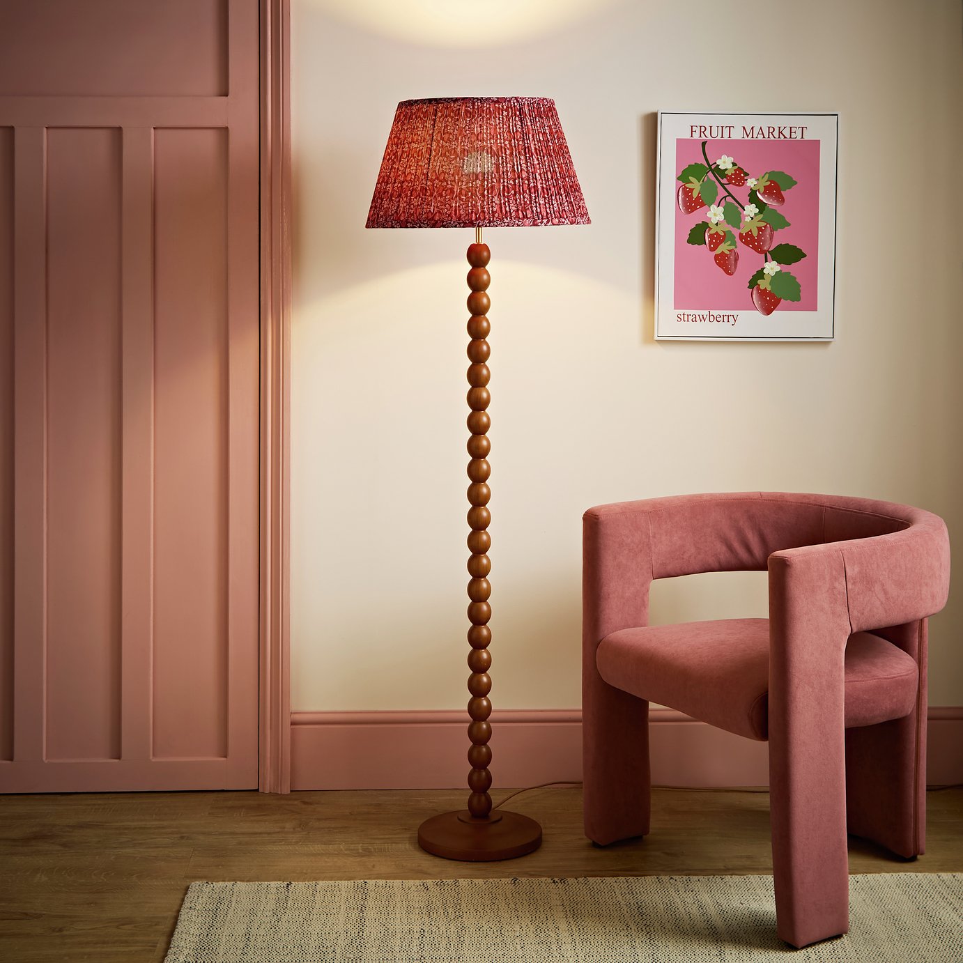 ValueLights Bobbles Wood Bobbin Floor Lamp - Burgundy