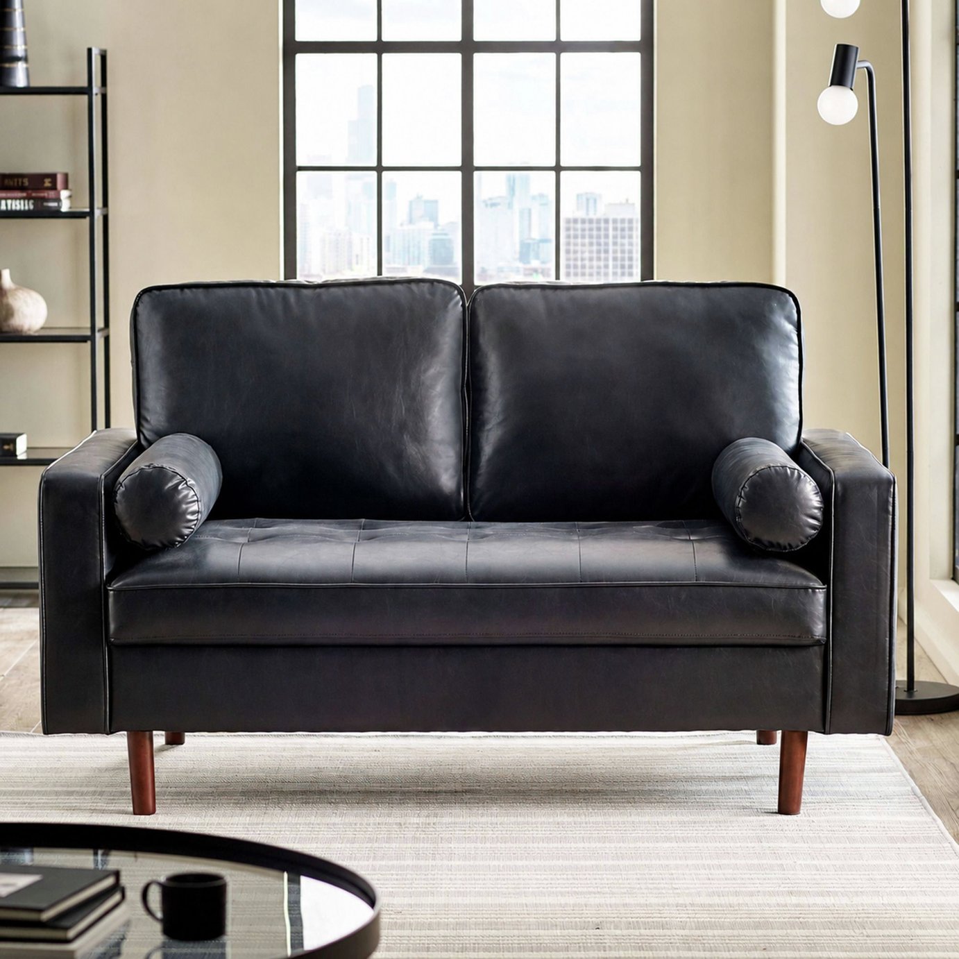 Julian Bowen Henley Faux Leather 2 Seater Sofa - Black