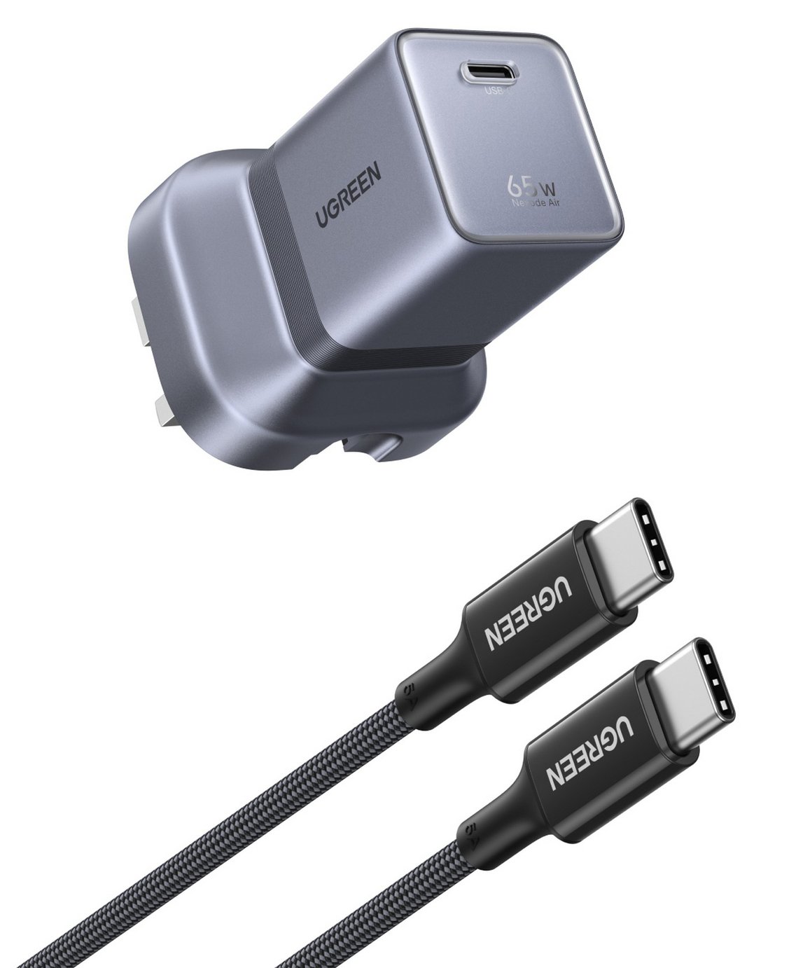 UGREEN Nexode Air 65W USB-C Mini GaN Charger with 100W 1m USB-C Cable - Grey