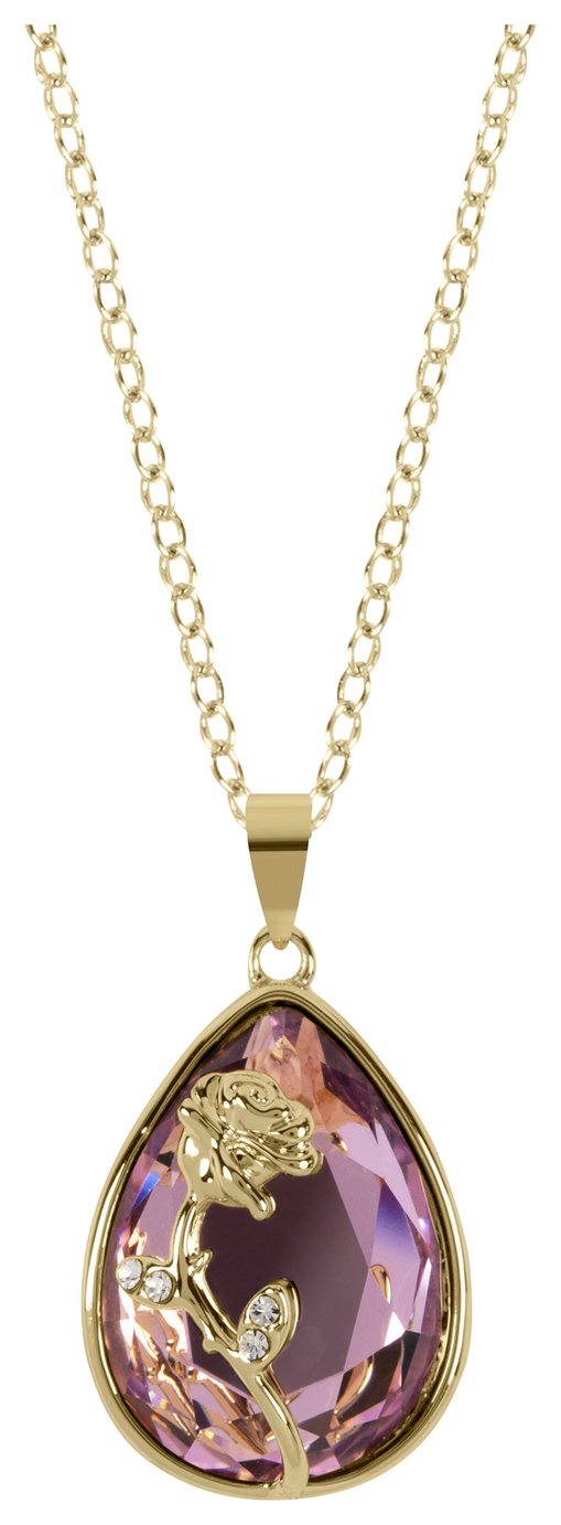 Disney Gold Plated Pink Crystal Pendant Necklace