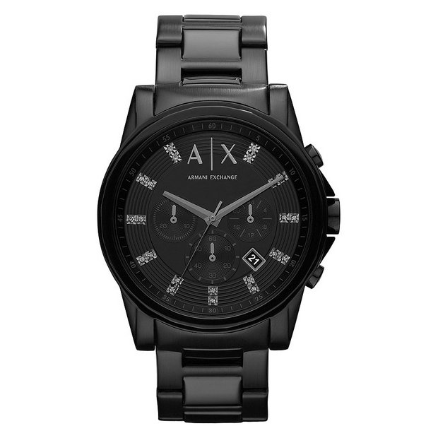 Buy Armani Exchange Black Stainless Steel Chronograph Watch Men s watches Argos