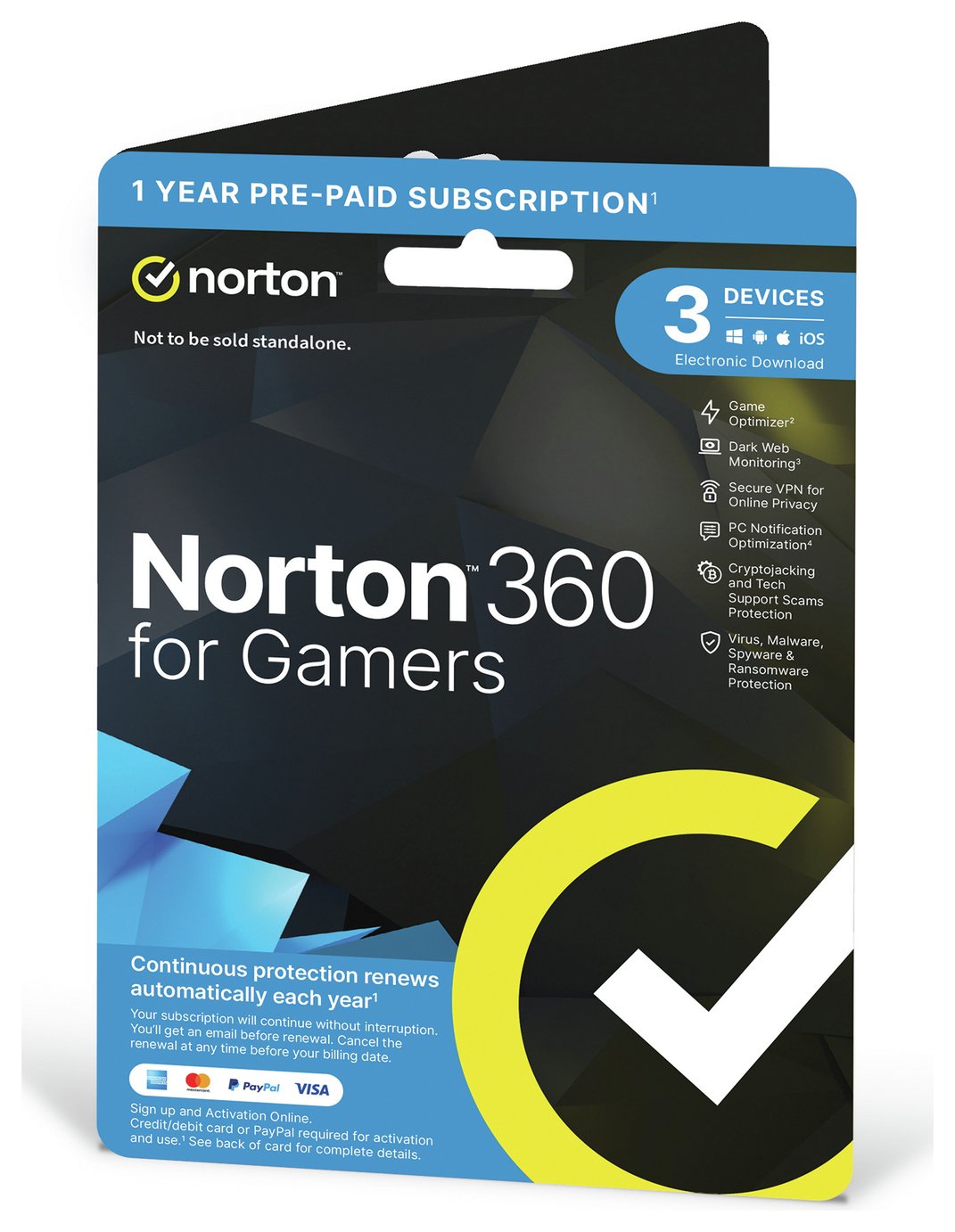 NORTON 360 Gamer - 3 Devices, 1 year auto-renew subscription
