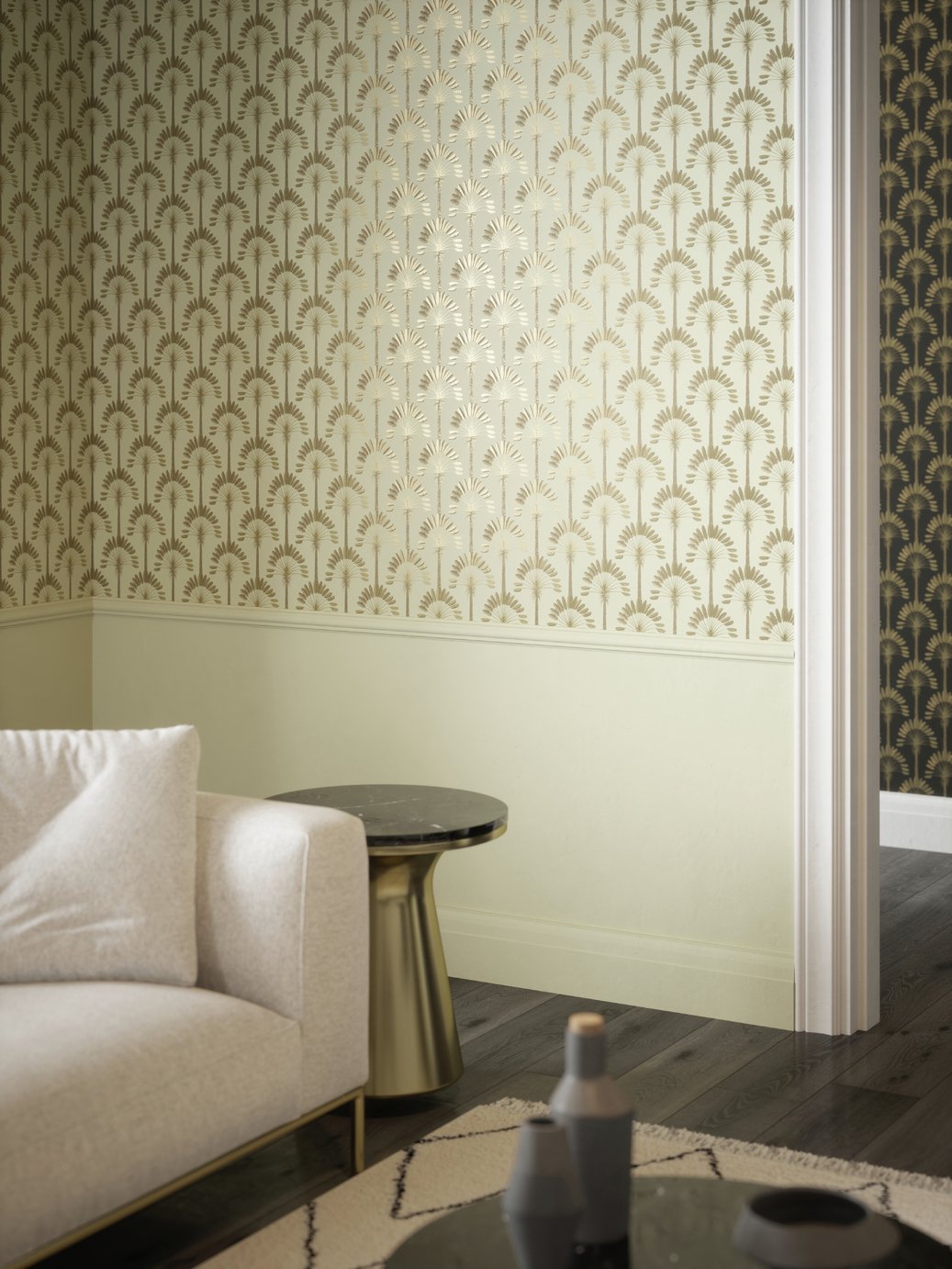 Arthouse Palm Palace Wallpaper - Cream/Gold