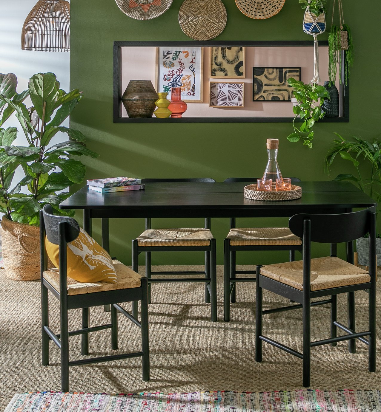 Habitat Nel Rectangle Black Dining Table & 4 Black Chairs