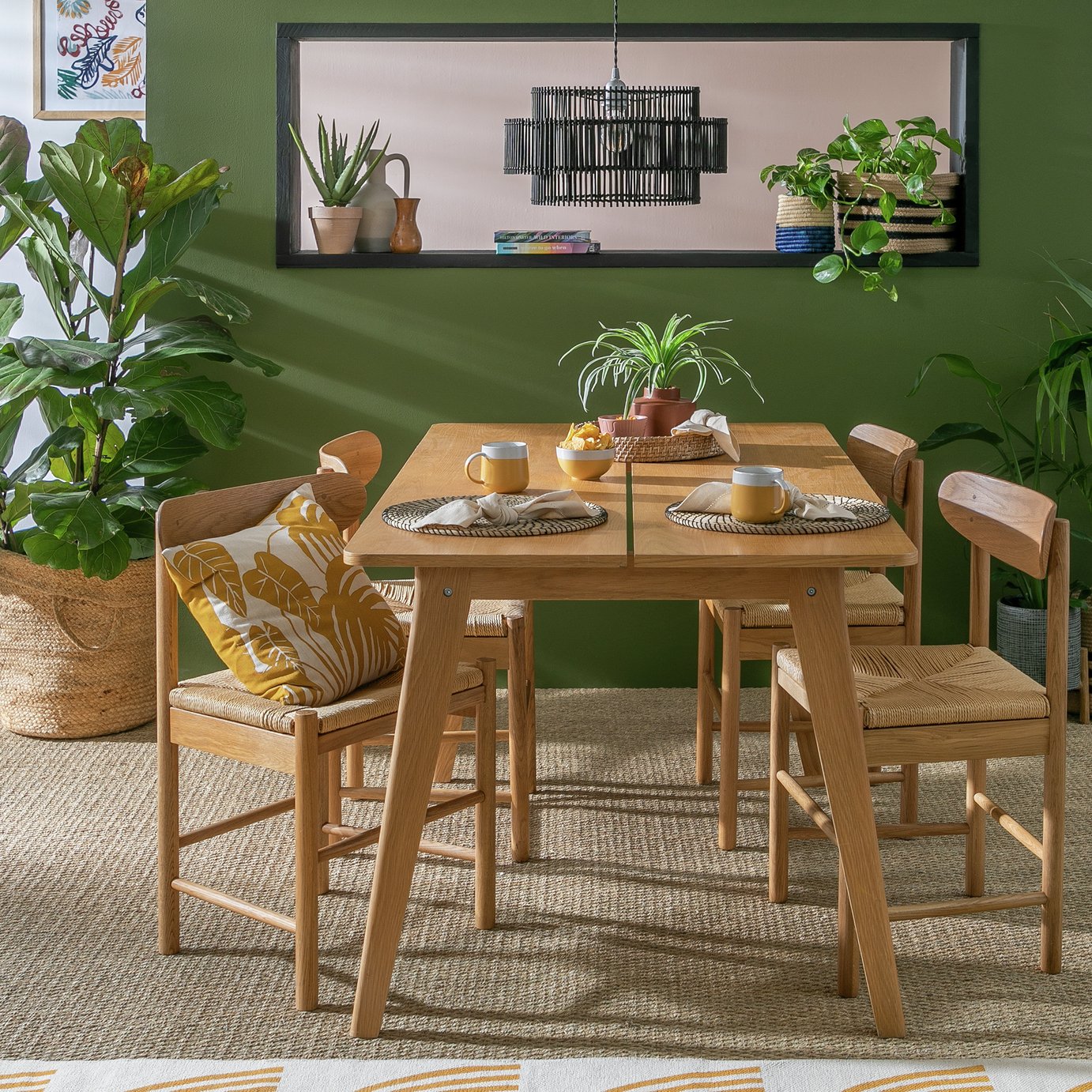 Habitat Nel Oak Dining Table & 4 Oak Chairs