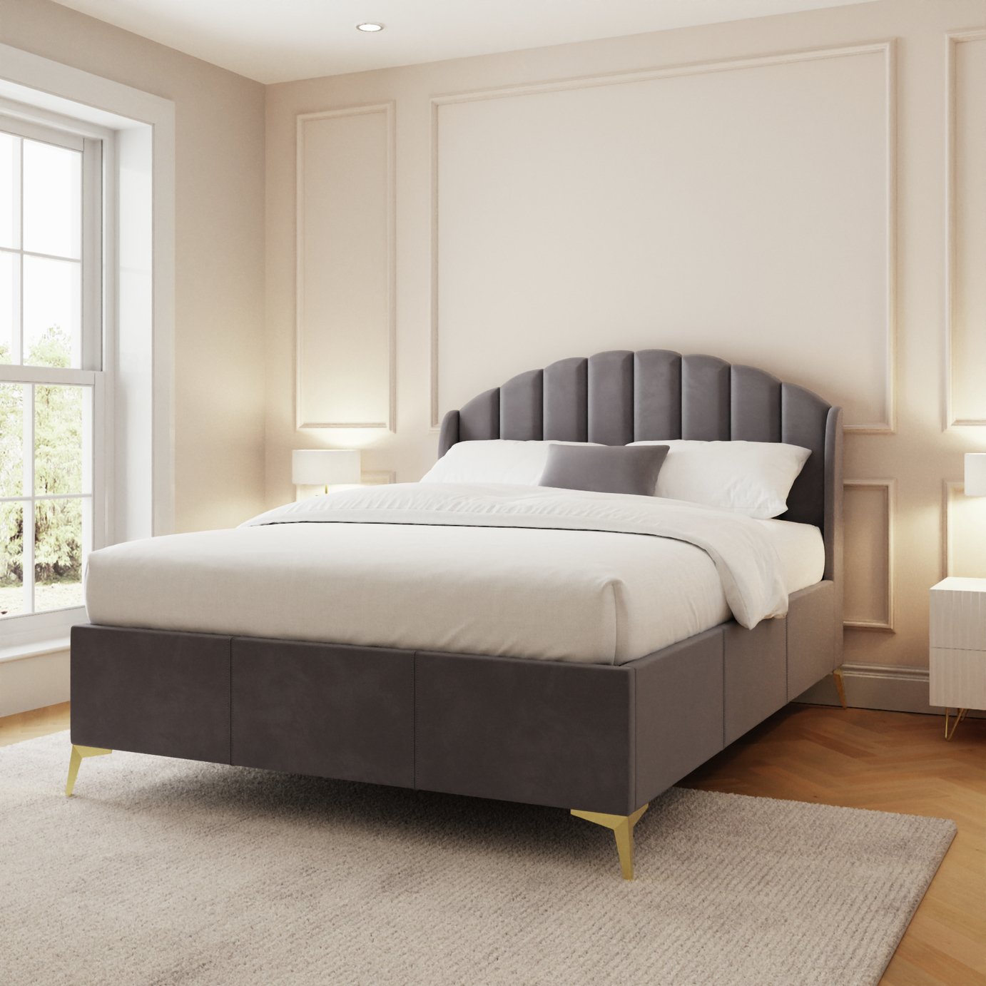 GFW Pettine Velvet Ottoman Bed 