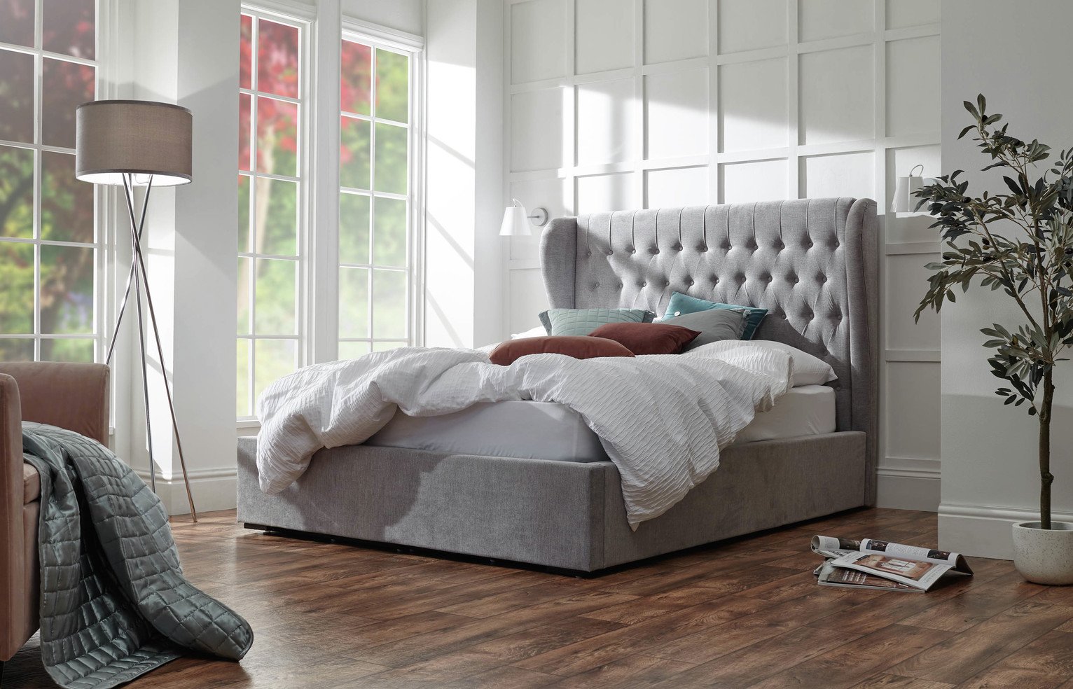 GFW Dakota Kingsize Fabric End Lift Ottoman Bed - Grey
