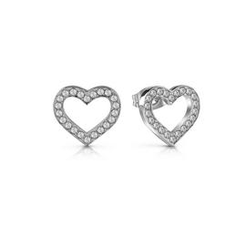 Guess Rhodium Plated Steel Crystal Heart Stud Earrings