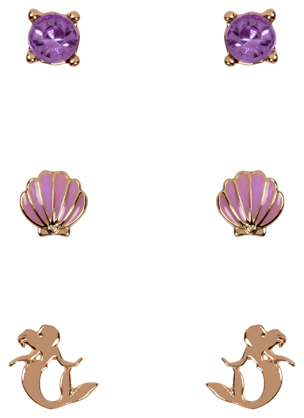 Disney Gold and Purple Crystal Stud Earrings Set of 3