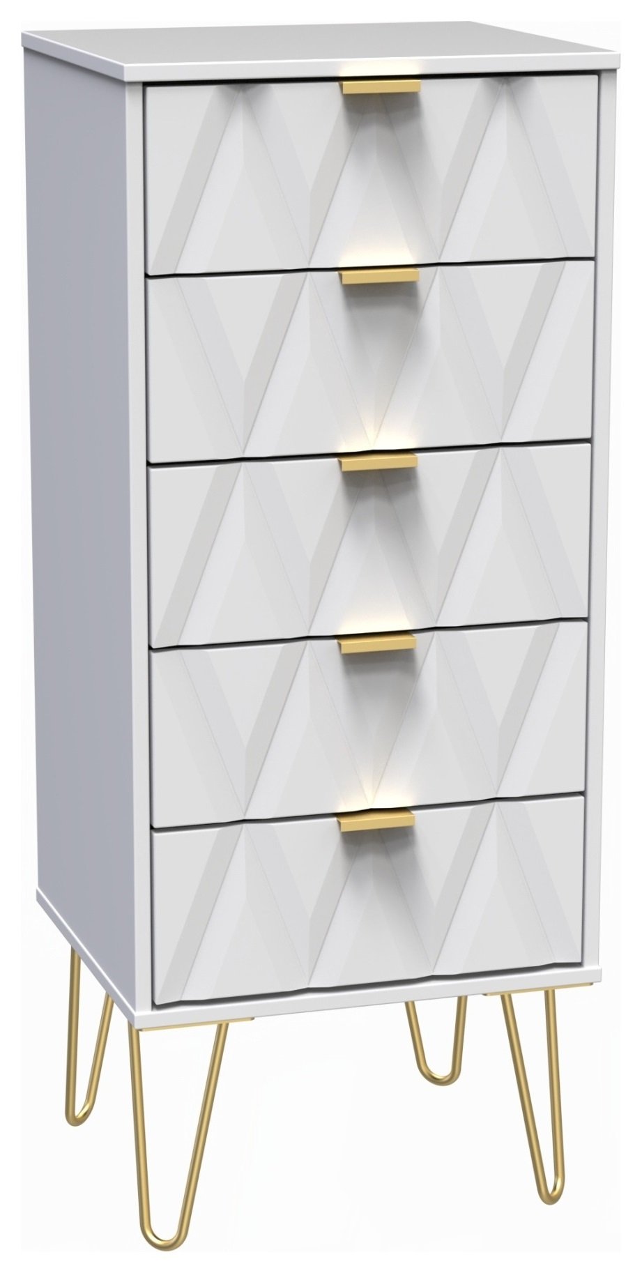 Livara Ready Assembled Shimmer 5 Drawer Tallboy - White