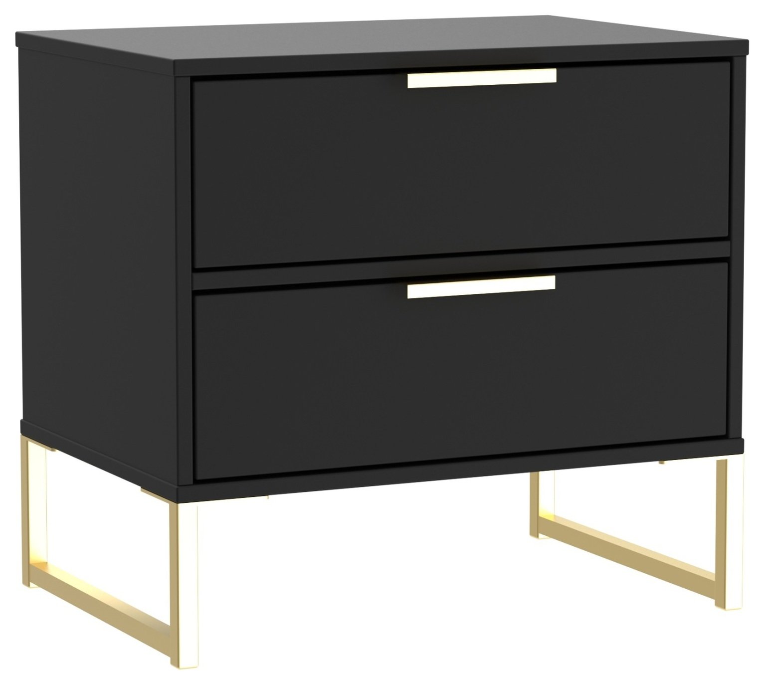 Livara Ready Assembled 2 Drawer Bedside Table - Black