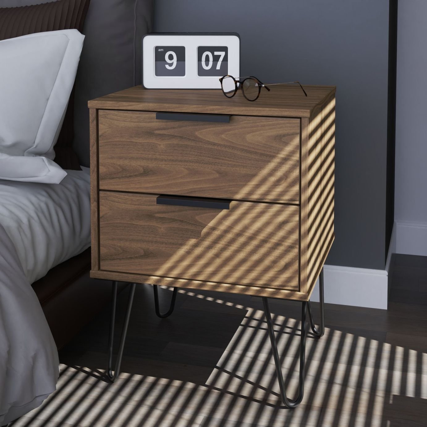 Livara Ready Assembled Verona Bedside Table - Walnut Effect