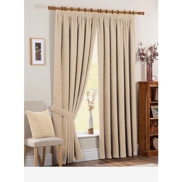 Buy Chenille Spot Thermal Backed Curtains - 117 x 183cm - Cream at ...