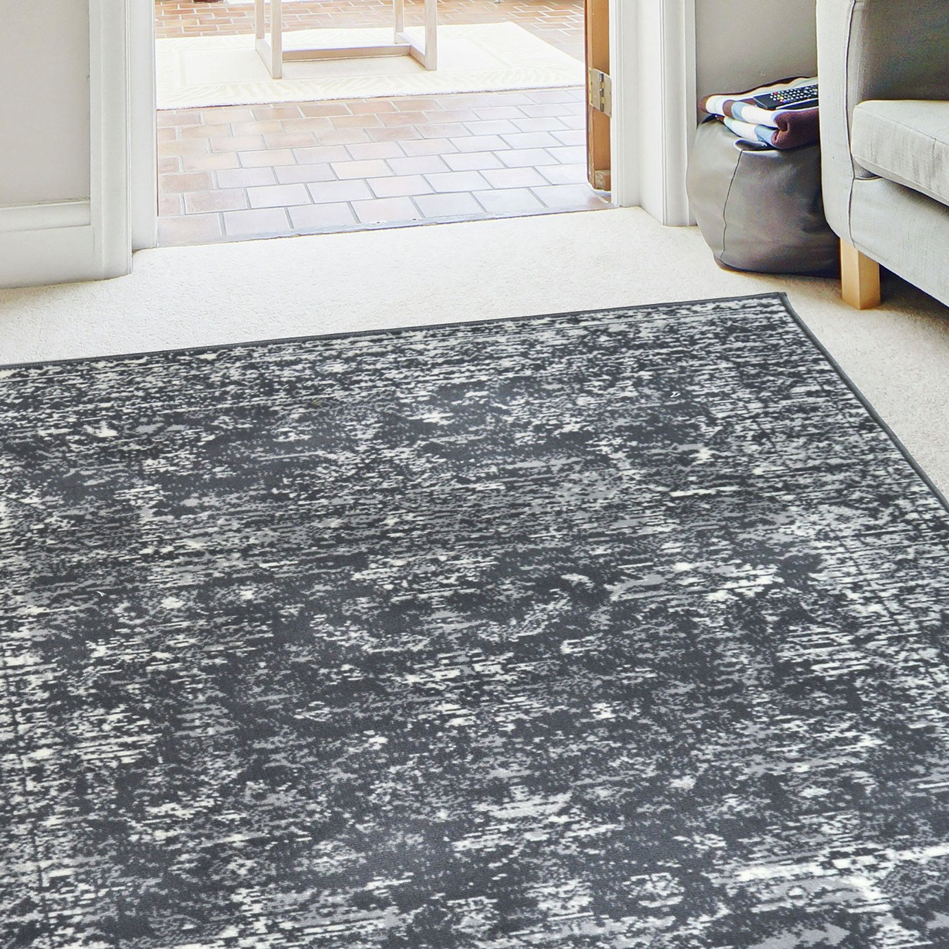 Homemaker Traditional Charcoal Short Pile Rug - 200x290cm