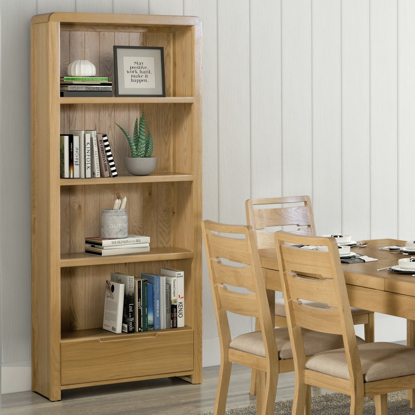 Julian Bowen Curve Tall Solid Wood Bookcase - Oak