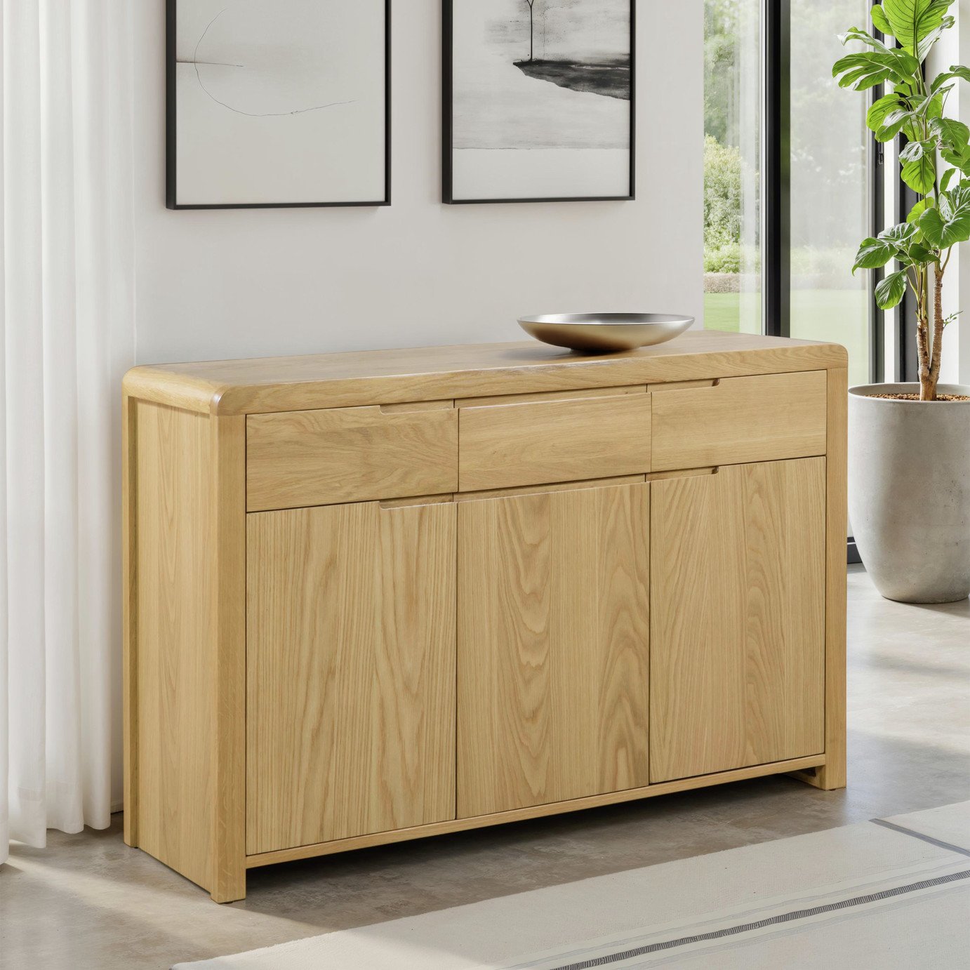 Julian Bowen Curve 3 Door 3 Drawer Sideboard - Natural