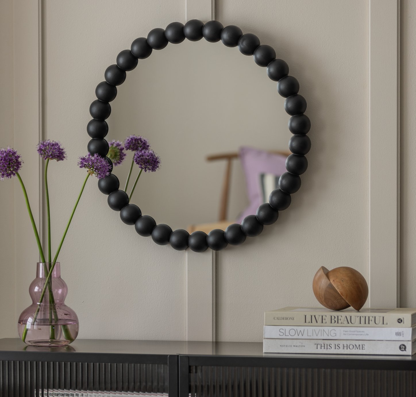 Habitat Black Beaded Round Wall Mirror - 50x50cm