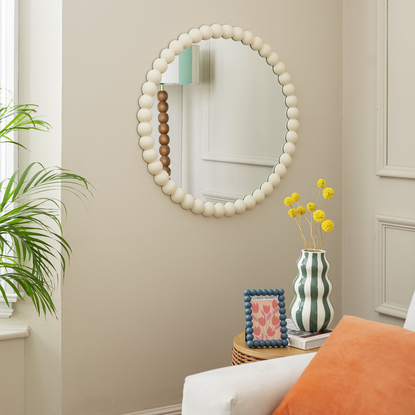 Habitat White Beaded Round Wall Mirror - 70x70cm