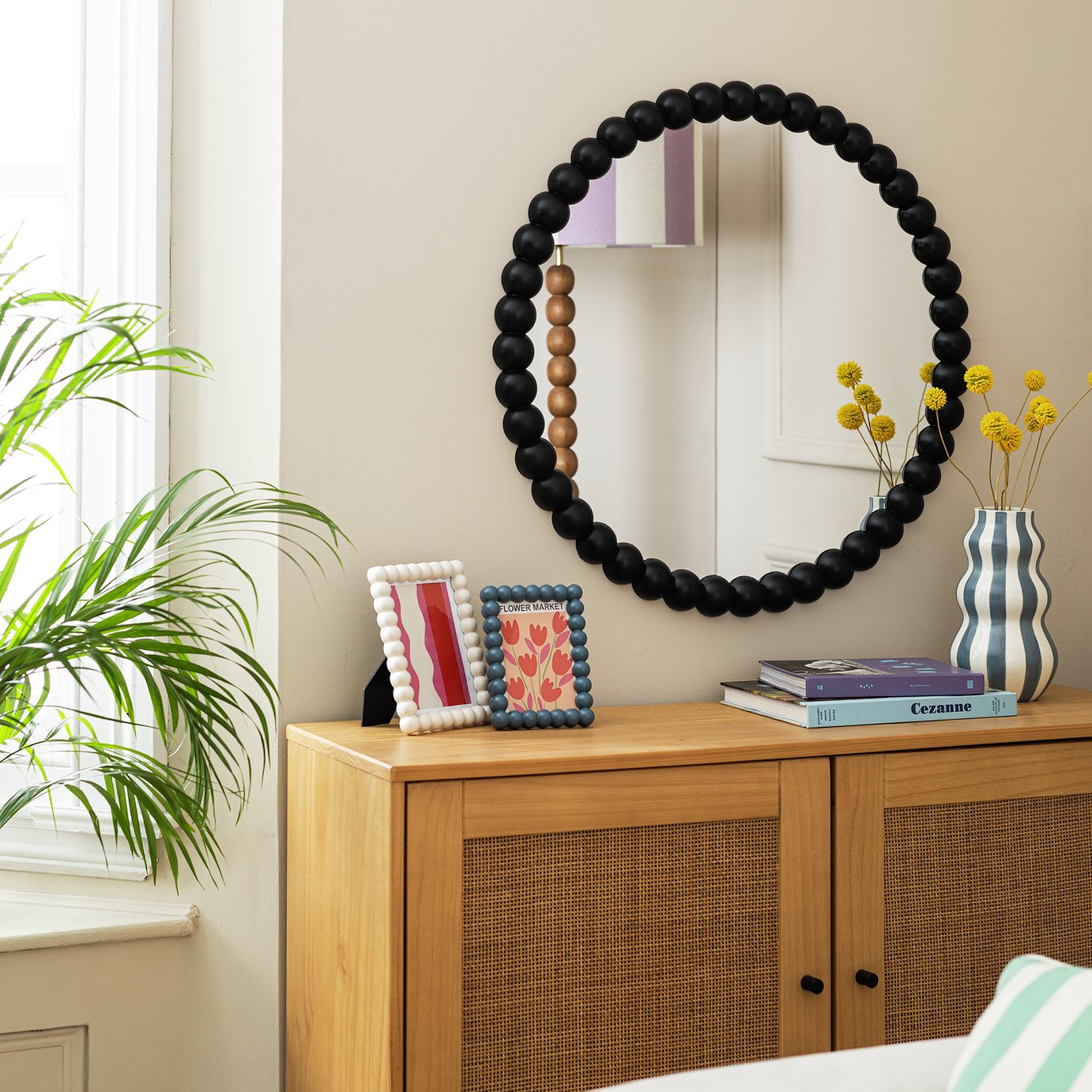 Habitat Black Beaded Round Wall Mirror - 70x70cm