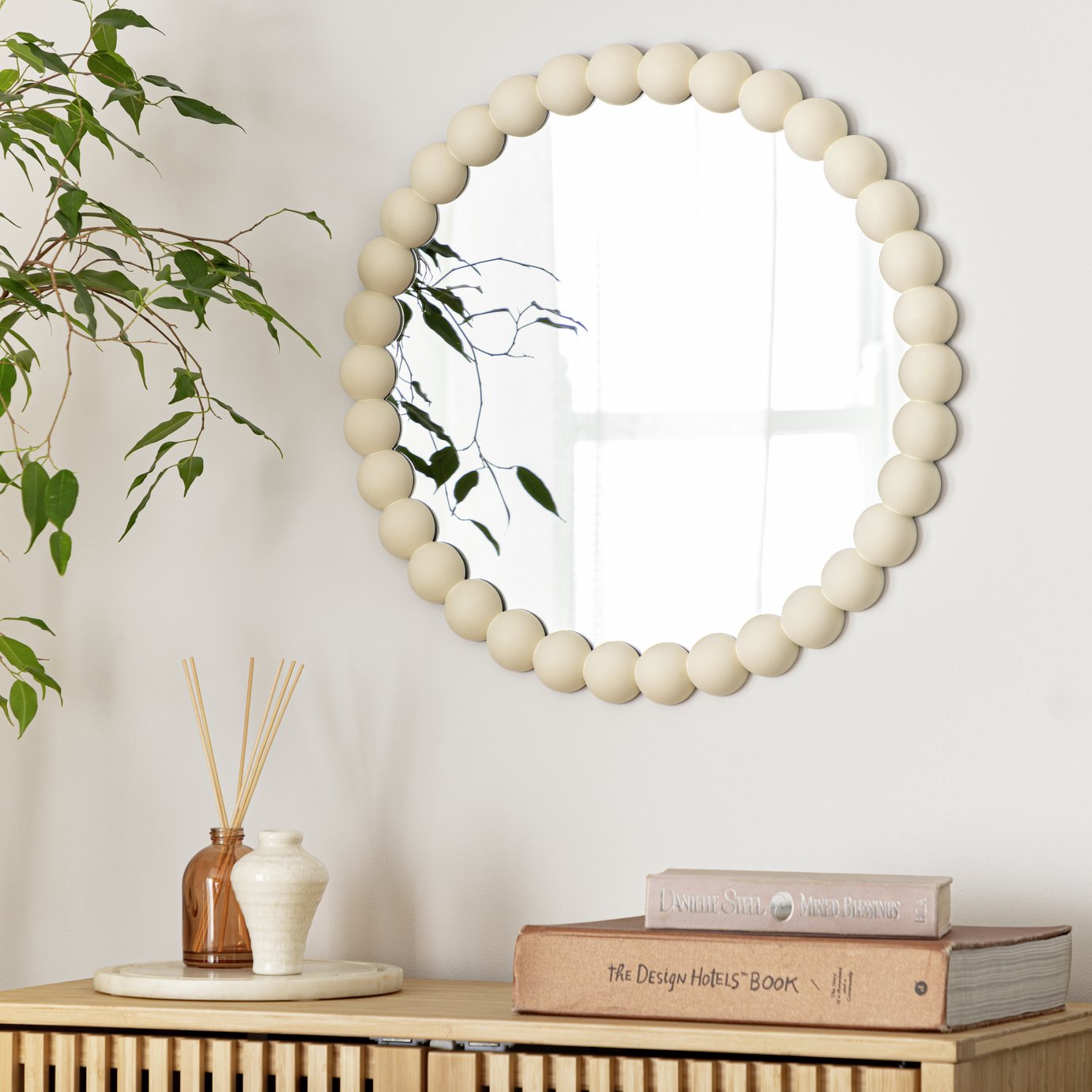 Habitat White Beaded Round Wall Mirror - 50x50cm