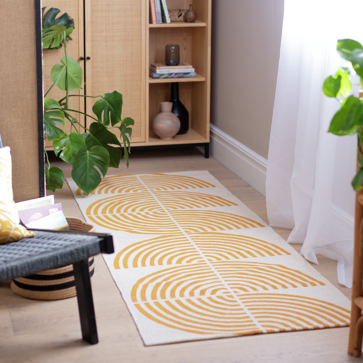 Habitat Global Swirl Yellow Cotton Flatweave Runner-75x200cm