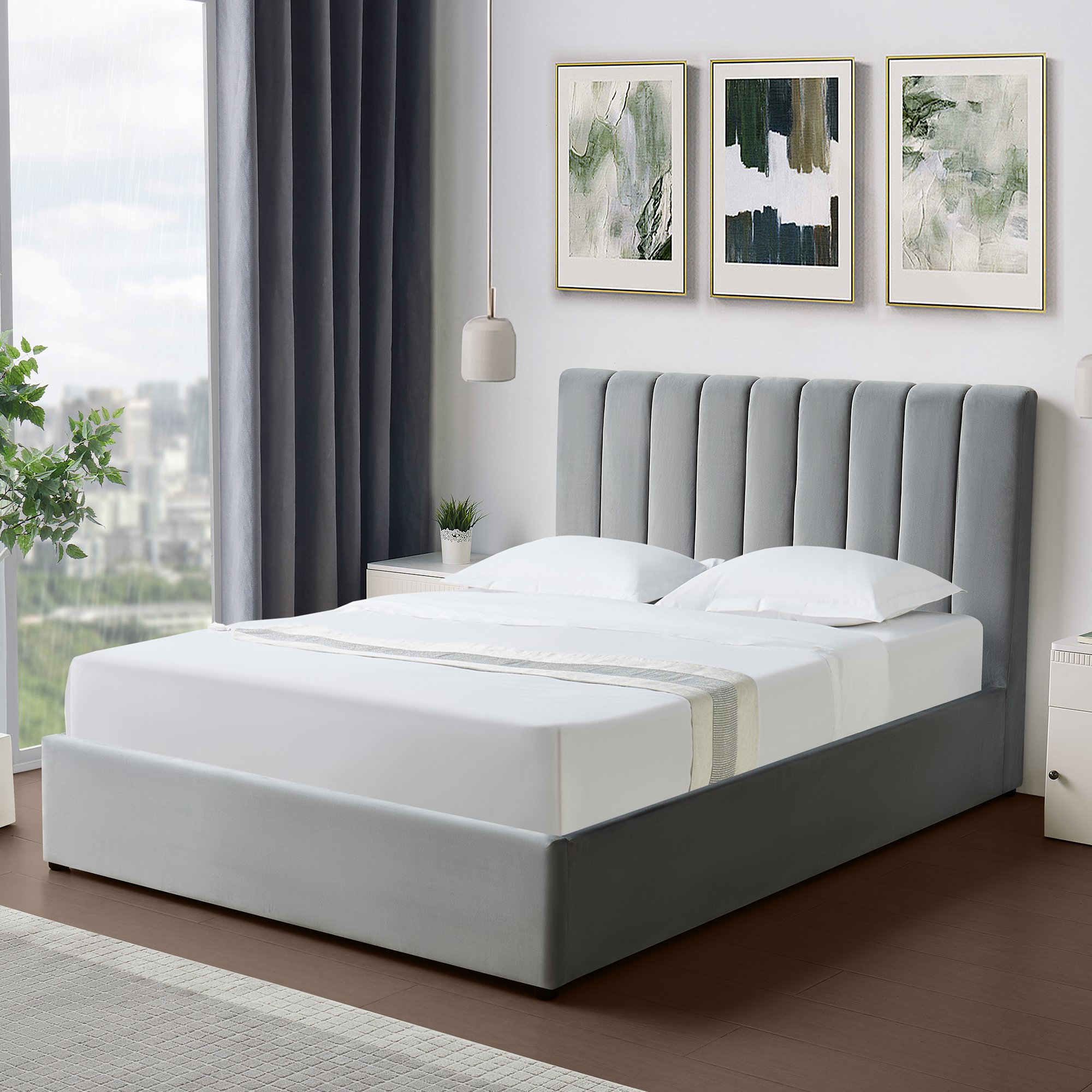 Artemis Home Corwin Grey Velvet 135cm Double Ottoman Storage Bed - Grey
