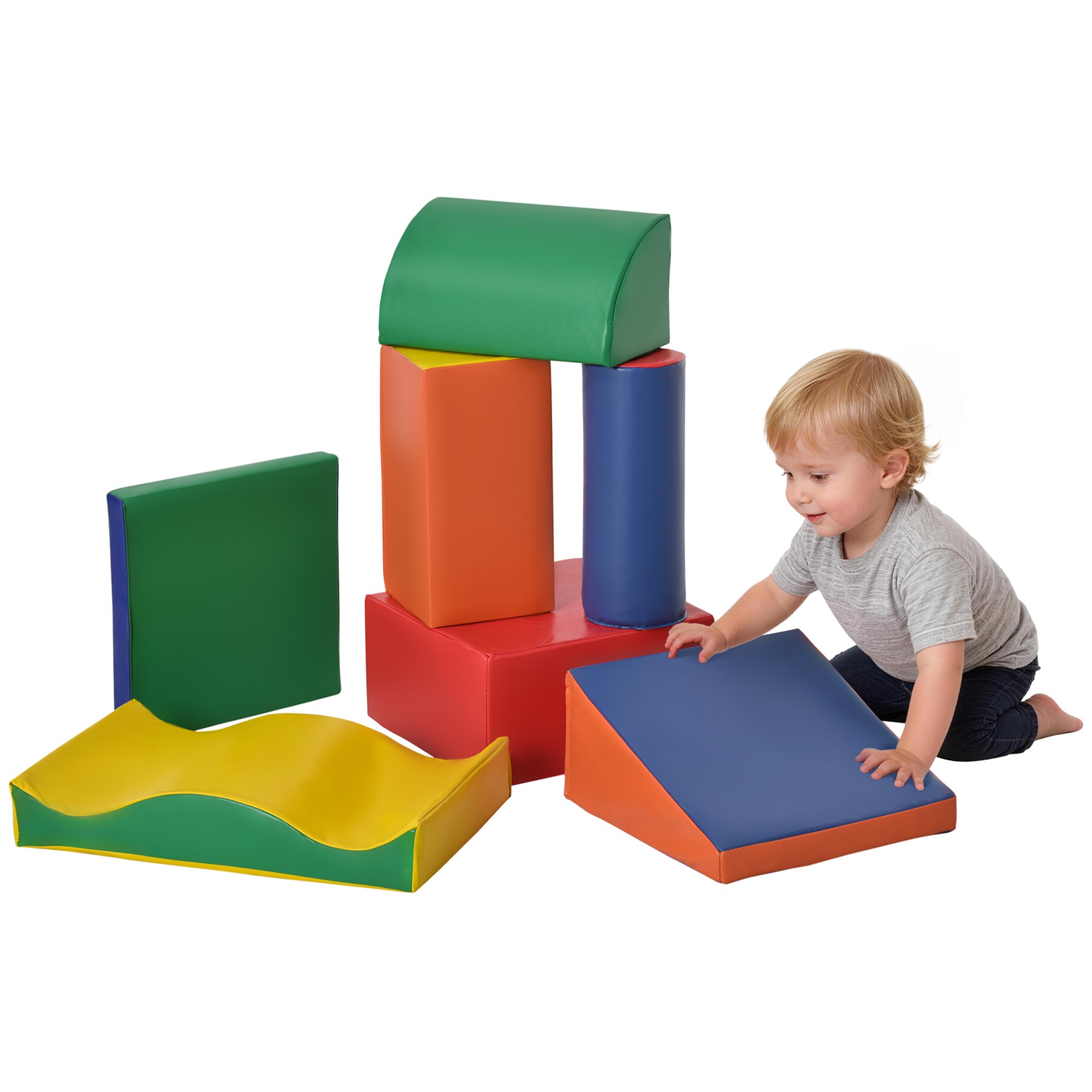 HOMCOM 7 Piece Foam Climb Crawl Stacking Kids Soft Play Set - Red