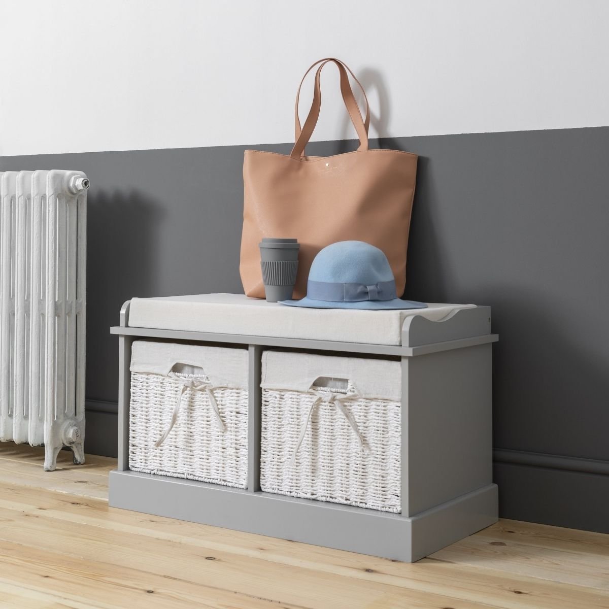 Noa & Nani Stockholm Storage Bench With 2 Baskets - Silk Grey