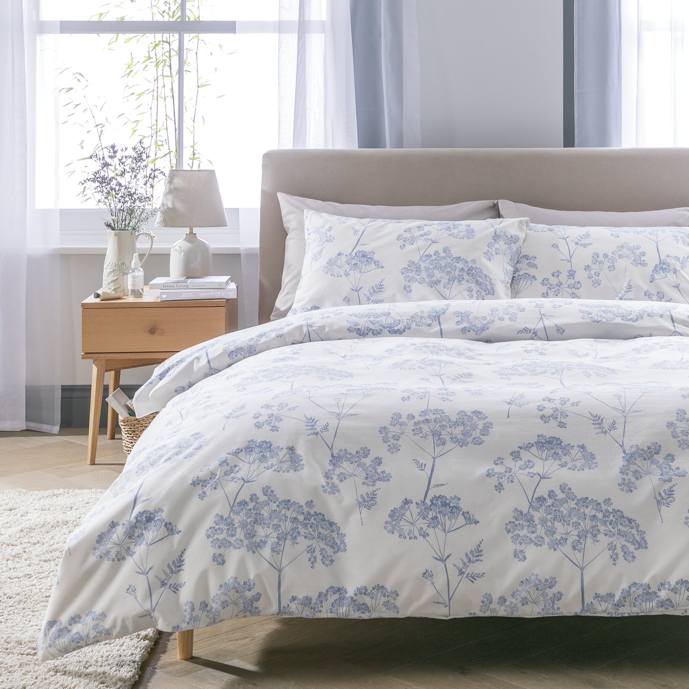 Argos Home Cow Parsley Blue & White Bedding Set