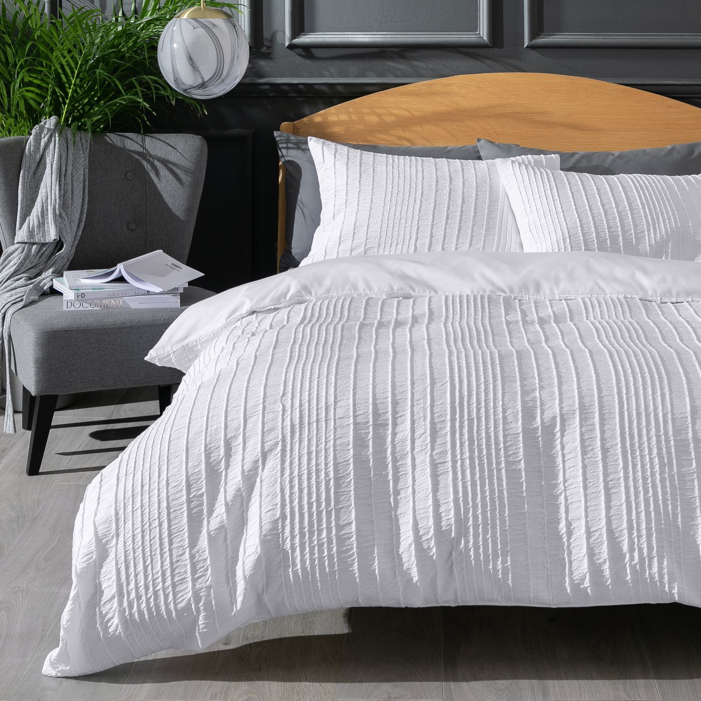 Argos Home Crinkle White Bedding Set