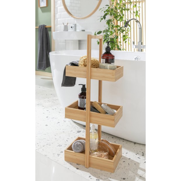 4 Tier Bamboo Bathroom Storage Shelf - 88cm Tall Free Standing Rack For Towels & Toiletries-748147