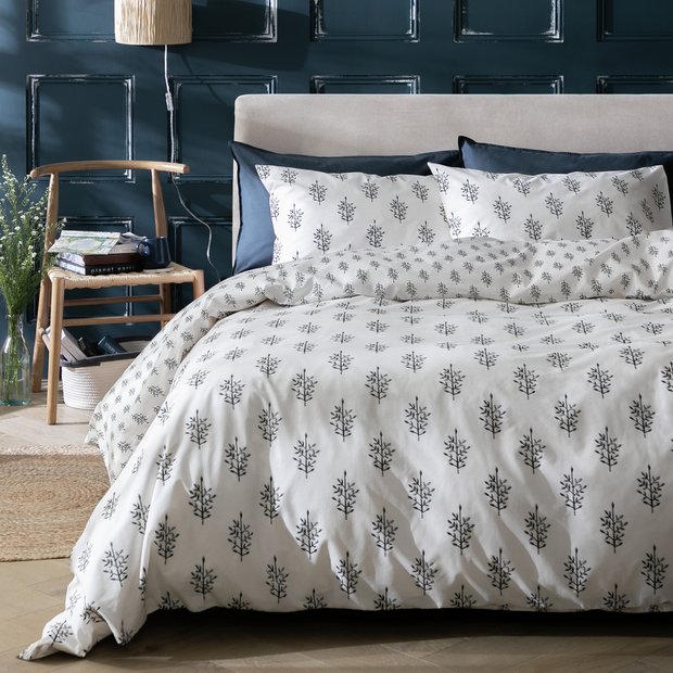 Buy Habitat Woodblock Leaf White Bedding Set King size Duvet