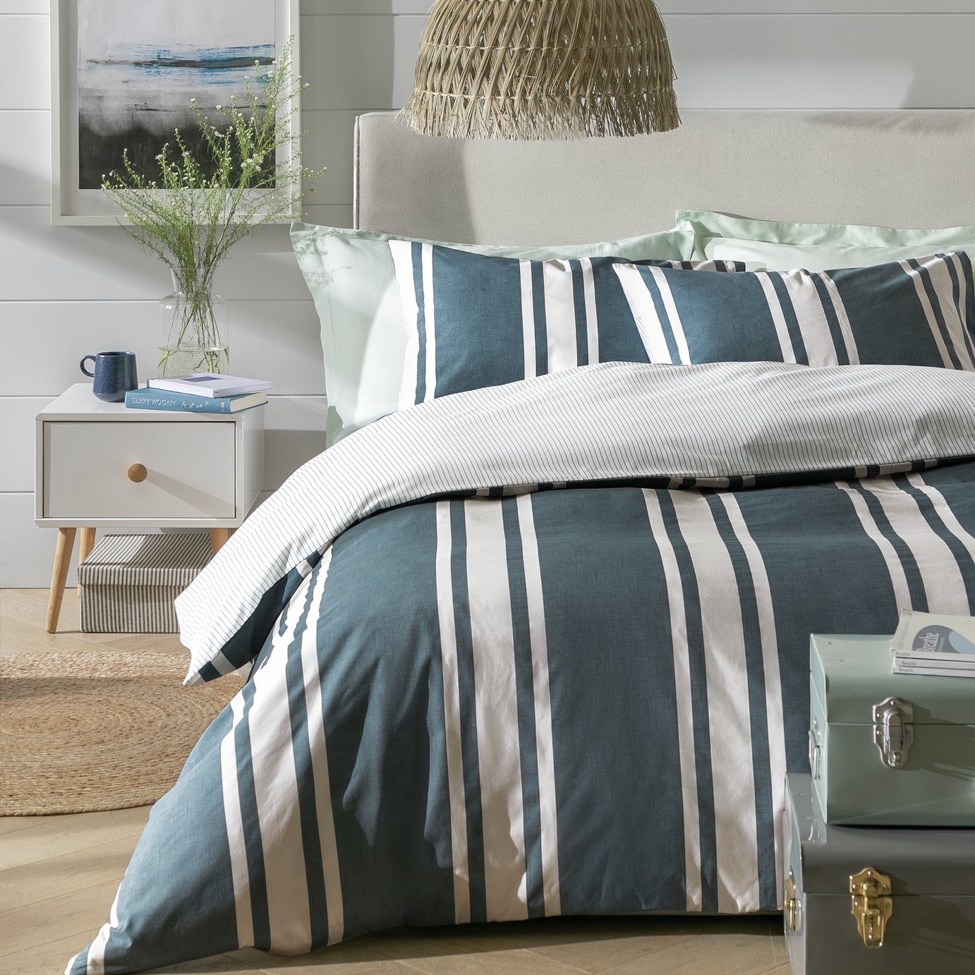 Habitat Cotton Coastal Stripe Blue Bedding Set - Double