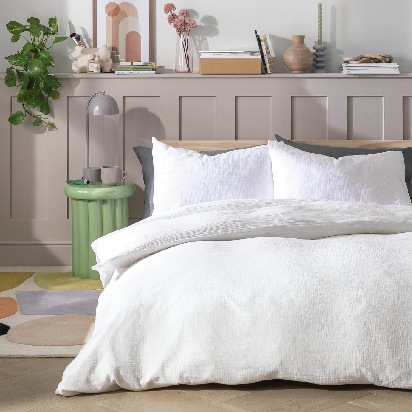 Habitat Cotton 200TC Muslin White Bedding Set - King size