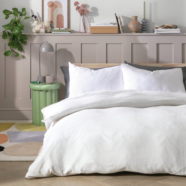 Muslin King/Queen Duvet Cover Set - White - Home All