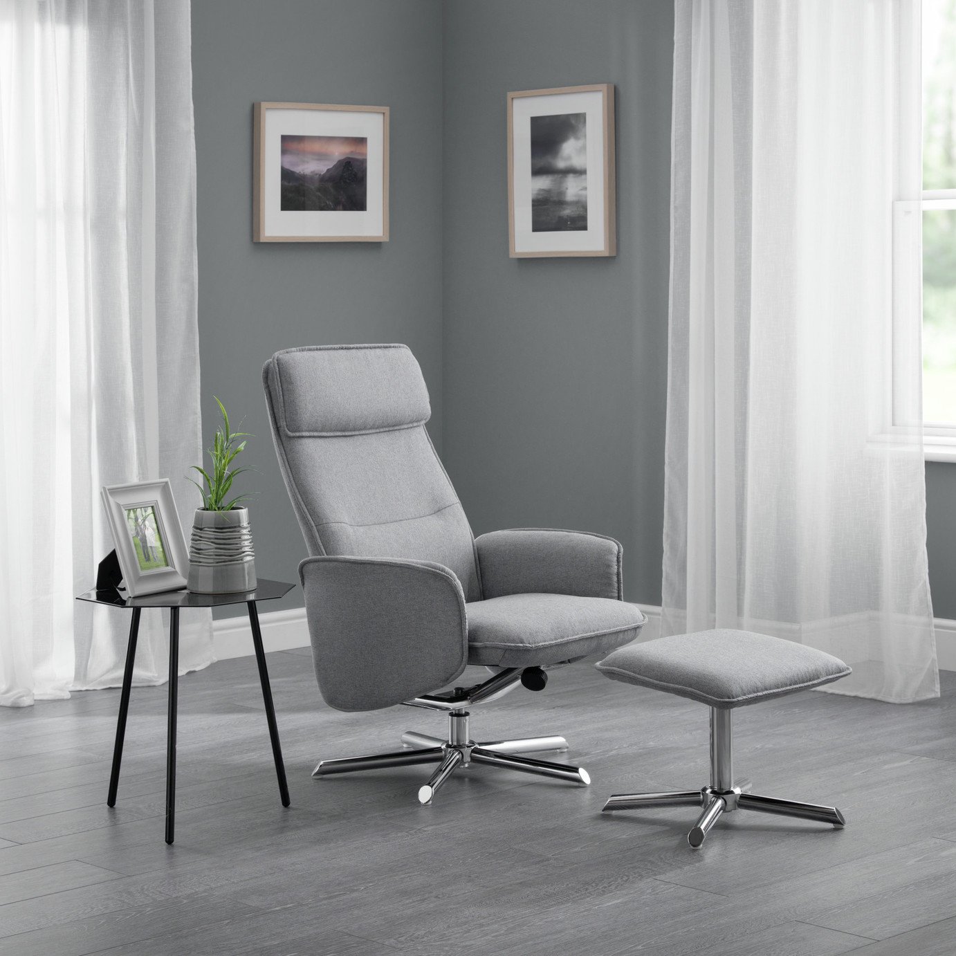 Julian Bowen Aria Fabric Recliner Chair with Footstool- Grey