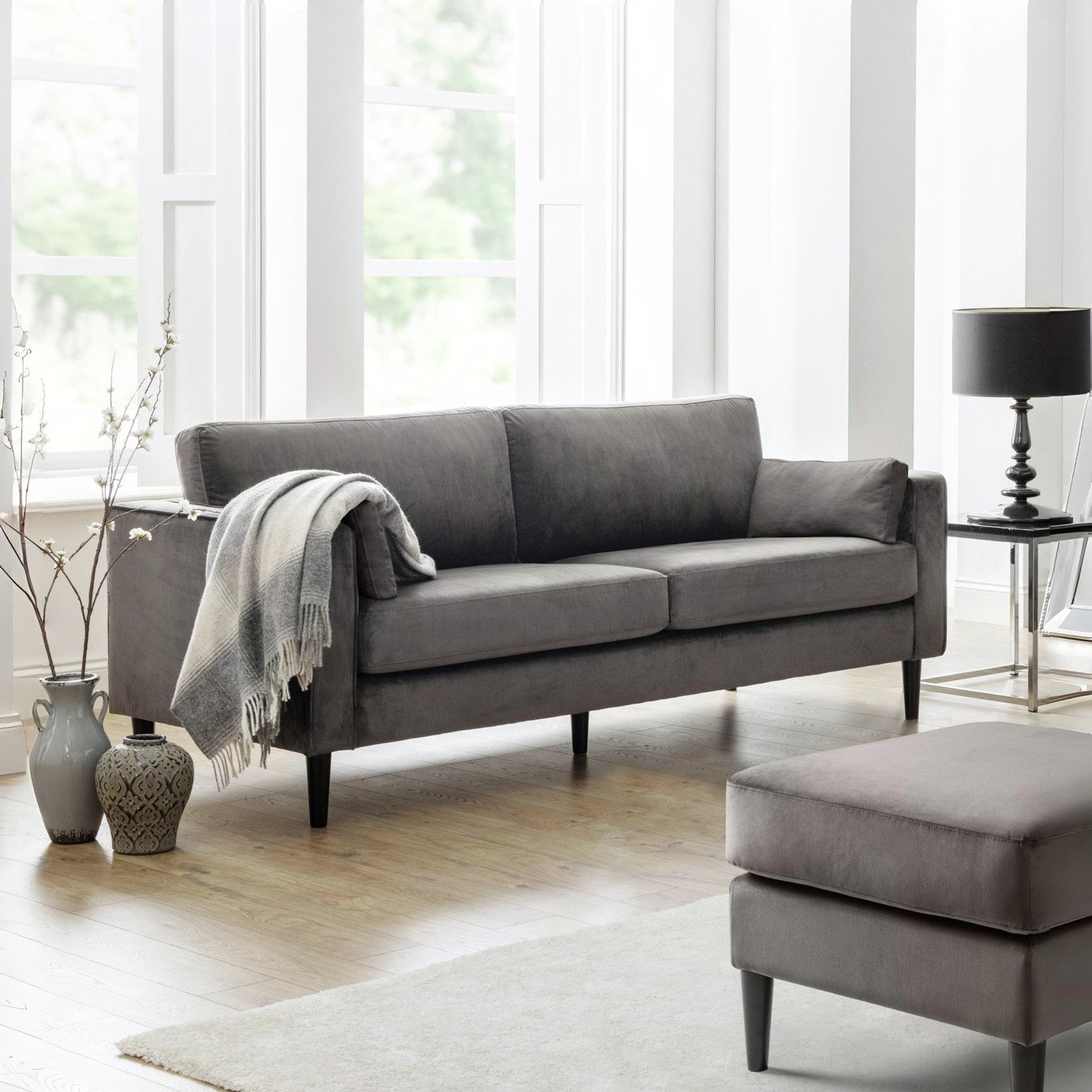 Julian Bowen Hayward Velvet 3 Seater Sofa - Grey