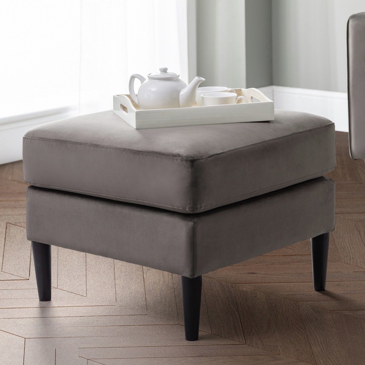 Julian Bowen Hayward Velvet Ottoman Footstool - Grey