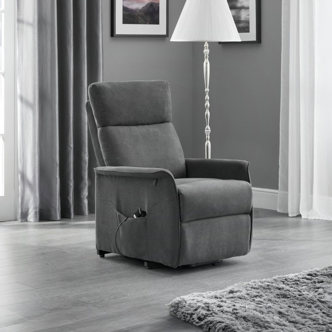 Julian Bowen Helena Fabric Rise & Recline Chair - Charcoal