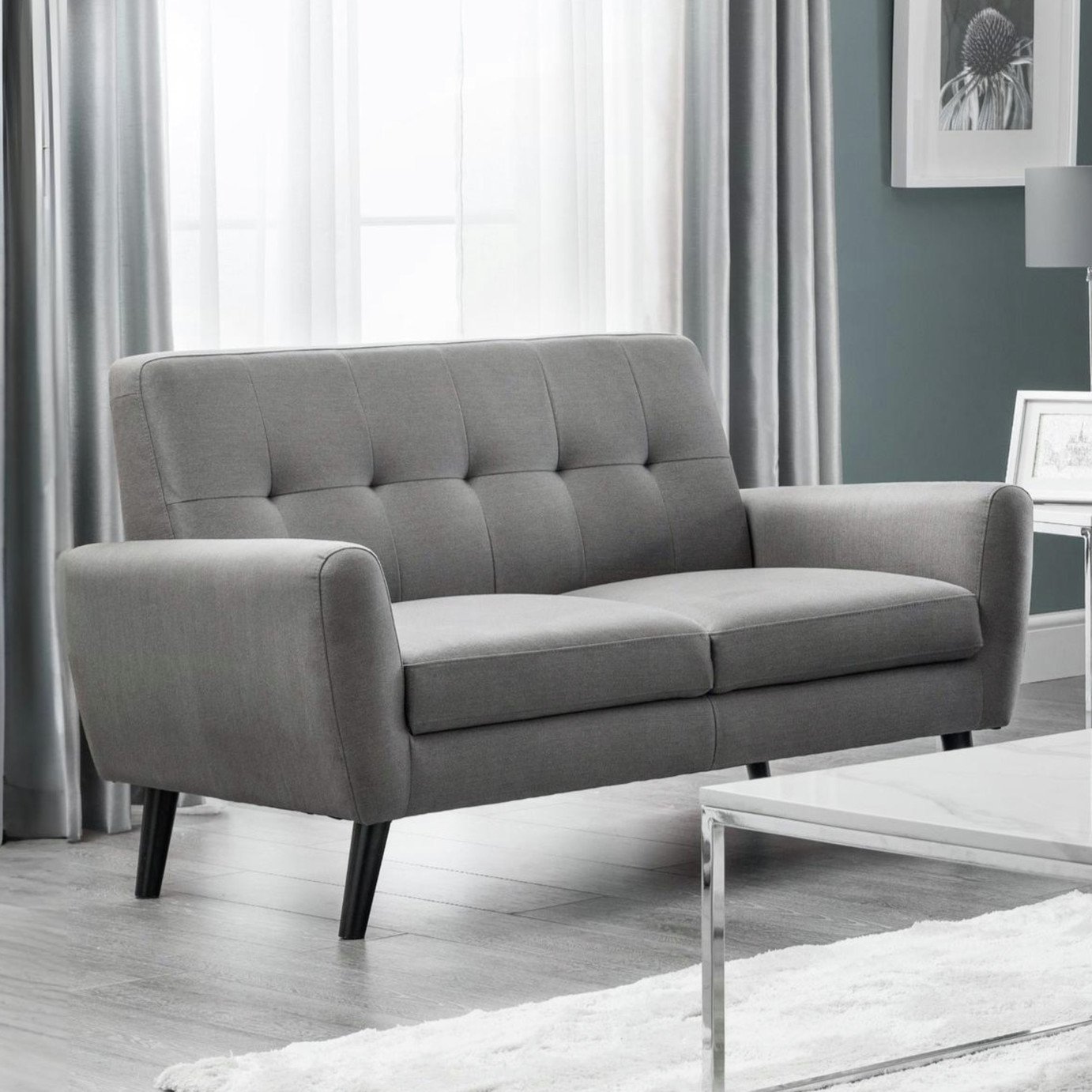 Julian Bowen Monza Fabric 2 Seater Sofa - Light Grey