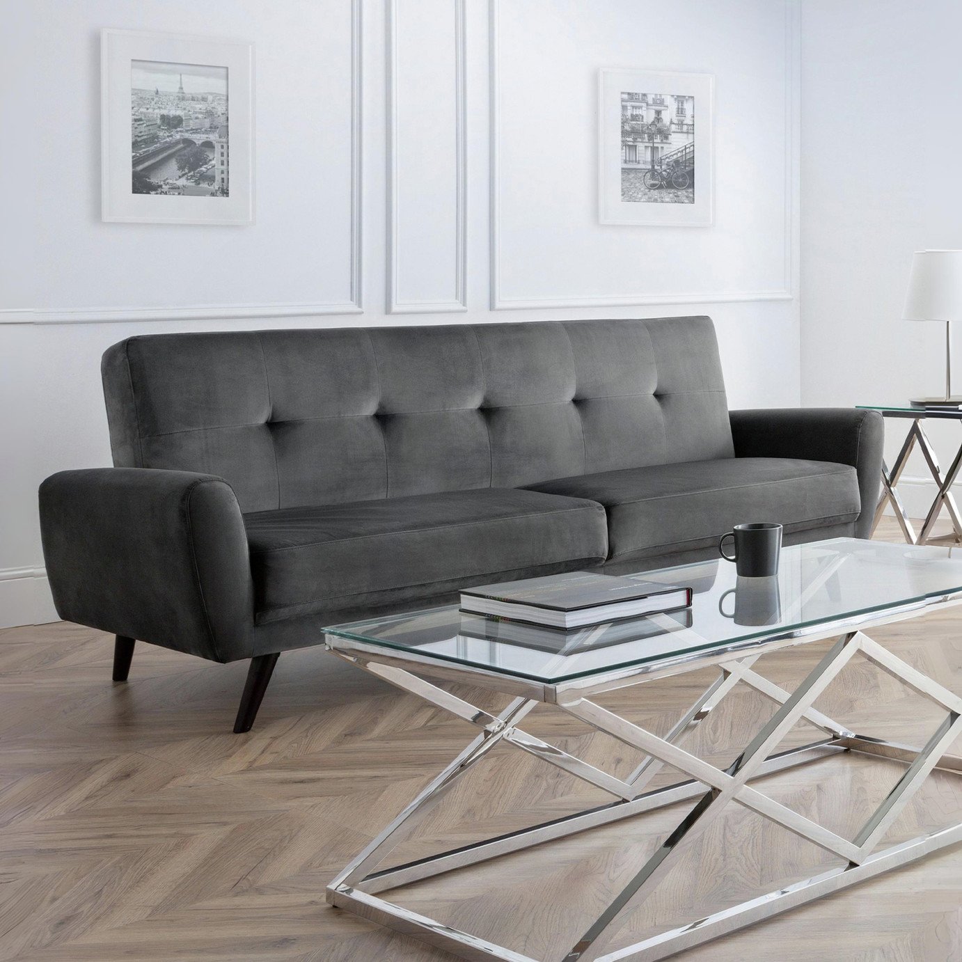 Julian Bowen Monza Velvet 3 Seater Sofa - Grey