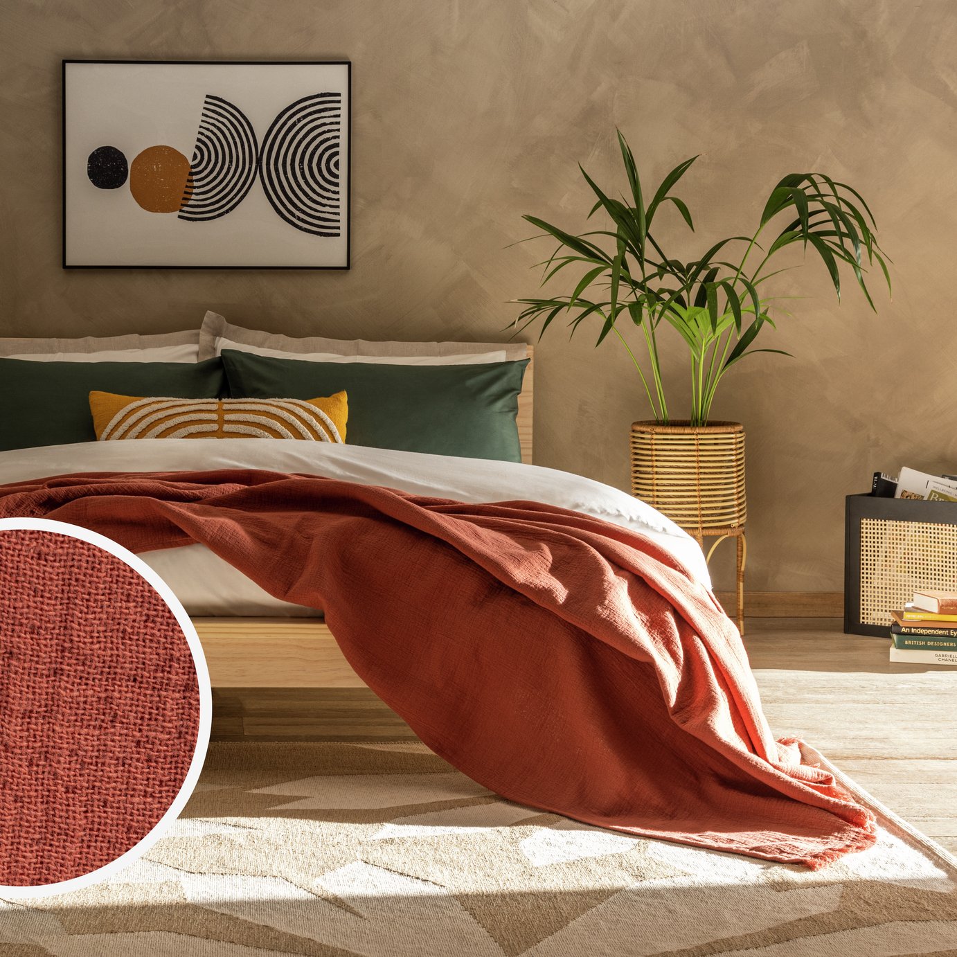 Habitat Cotton Plain Textured Throw - Terracotta - 150x200cm