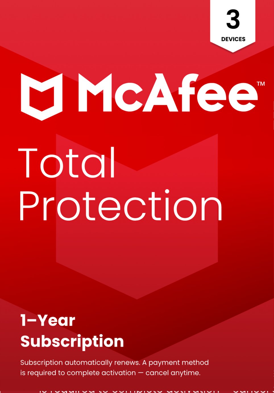 McAfee Total Protection 1 Year, 3 Device - Auto Renewal