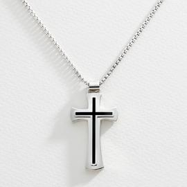 Revere Stainless Steel Black Cross Pendant Necklace