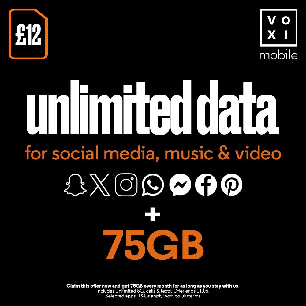 VOXI 75GB 30 Day Pay As You Go SIM Card