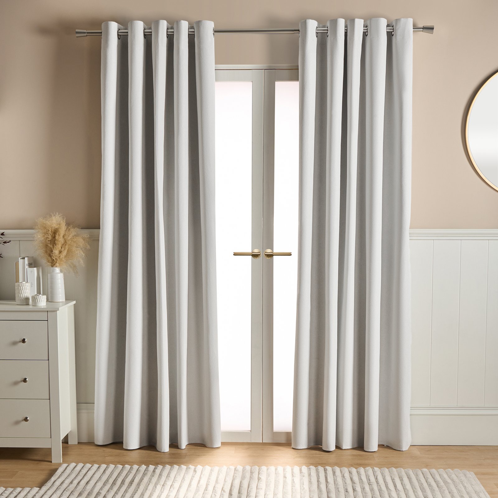 OHS Woven Texture Blackout Curtains - 229 x 229cm - Cream
